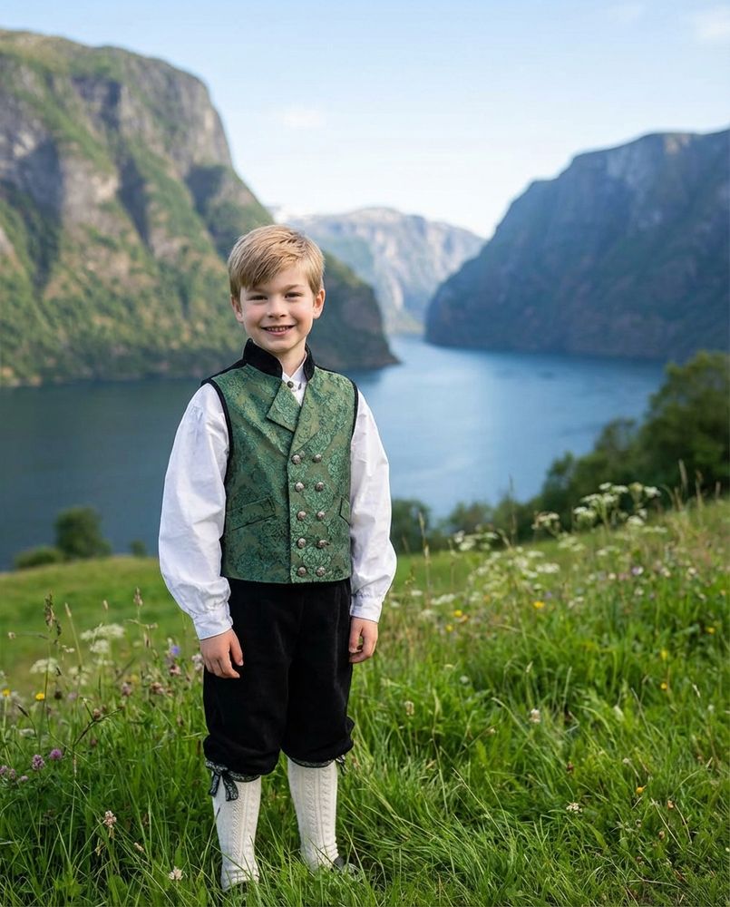 Festdrakt med grønn vest til gutt