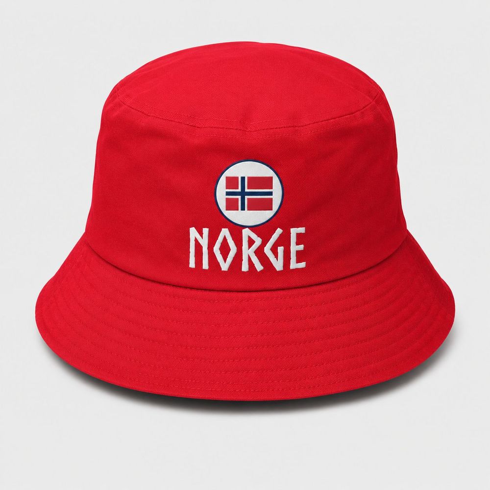 Bøttehatt Norge  i rød - Unisex 