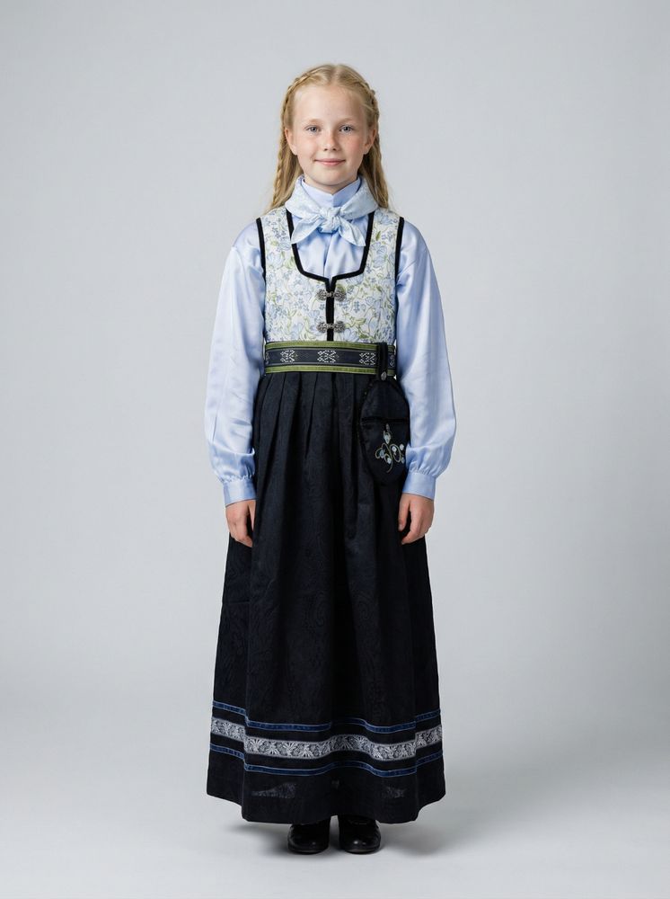 Festdrakt Botanic til jente med blåmønstret vest og blå skjorte